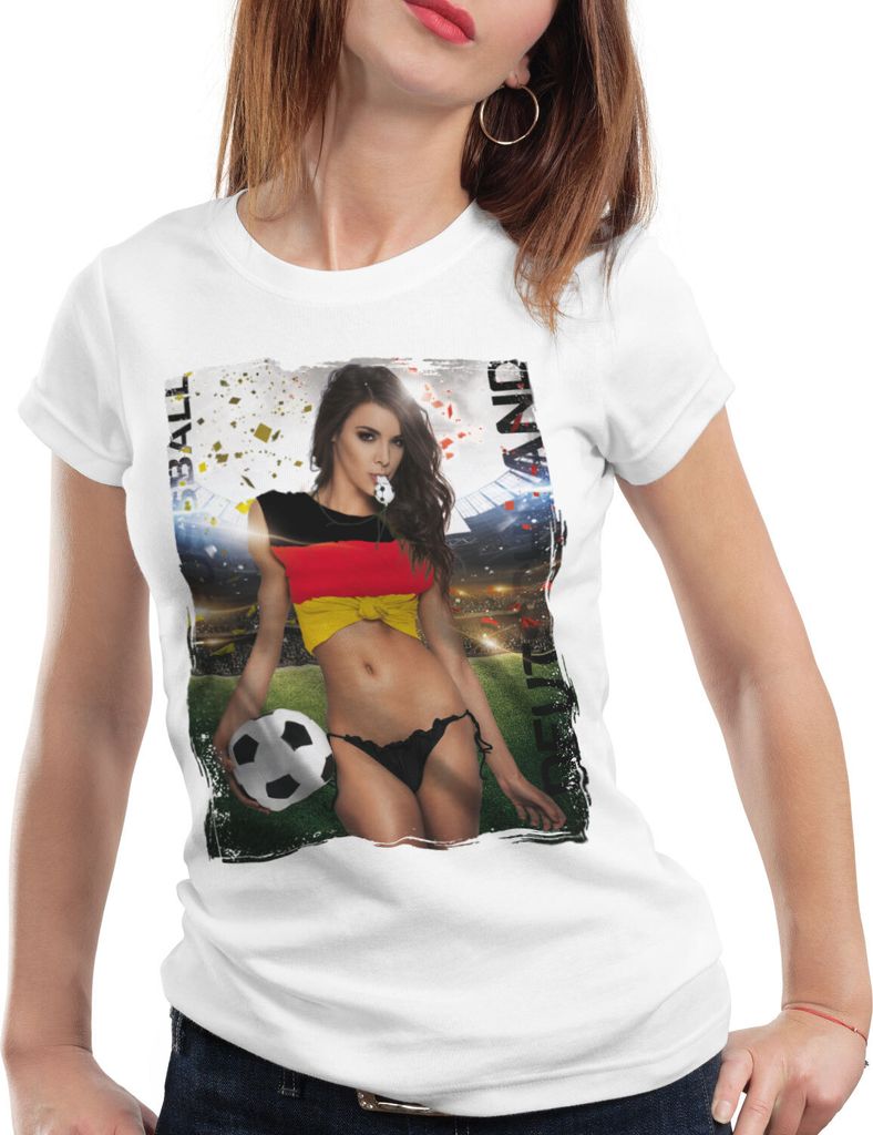 style3 EM 2021 2022 Soccer Girl Deutschland Damen T-Shirt Fußball Trikot Germany Weiss, Größe:L, Land:Deutschland