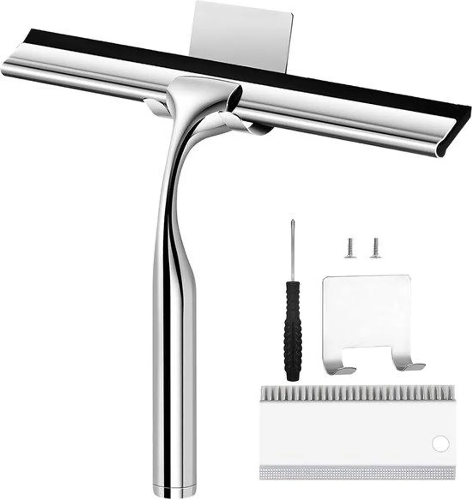 Racleur inox anti-calcaire 25 cm sans perçage avec nettoyeur de fentes