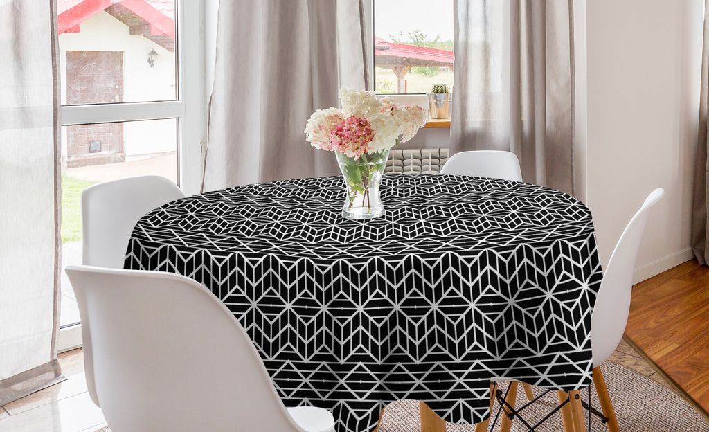 ABAKUHAUS Gitter Runde Tischdecke, Monochrome Lattice auf Dunkelheit, Kreis Tischdecke Abdeckung für Esszimmer Küche Dekoration, 150 cm, Charcoal...