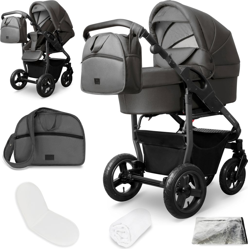 Bergsteiger Capri Kombikinderwagen 2-in-1 ohne Babyschale – Babywanne & Sportsitz, Luftreifen, Federung, höhenverstellbarer Griff, faltbar, Zube...