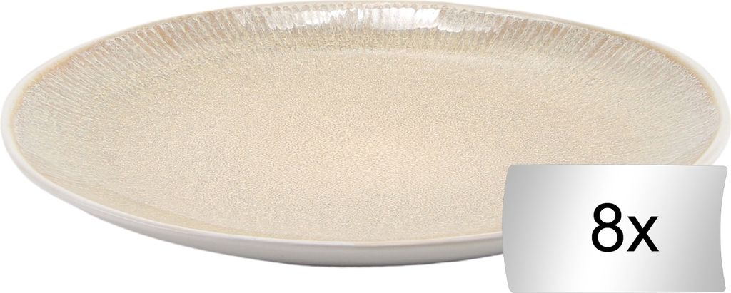 Dessertteller - Ø 22 cm - Beige - Weiß - Steingut - mit Reliefprägung - 8er Set