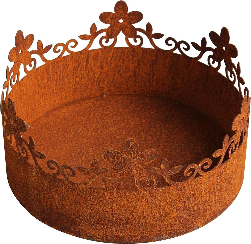Rost Schale mit Blumenrand 30 cm Edelrost Pflanzschale Metall Dekoschale Garten