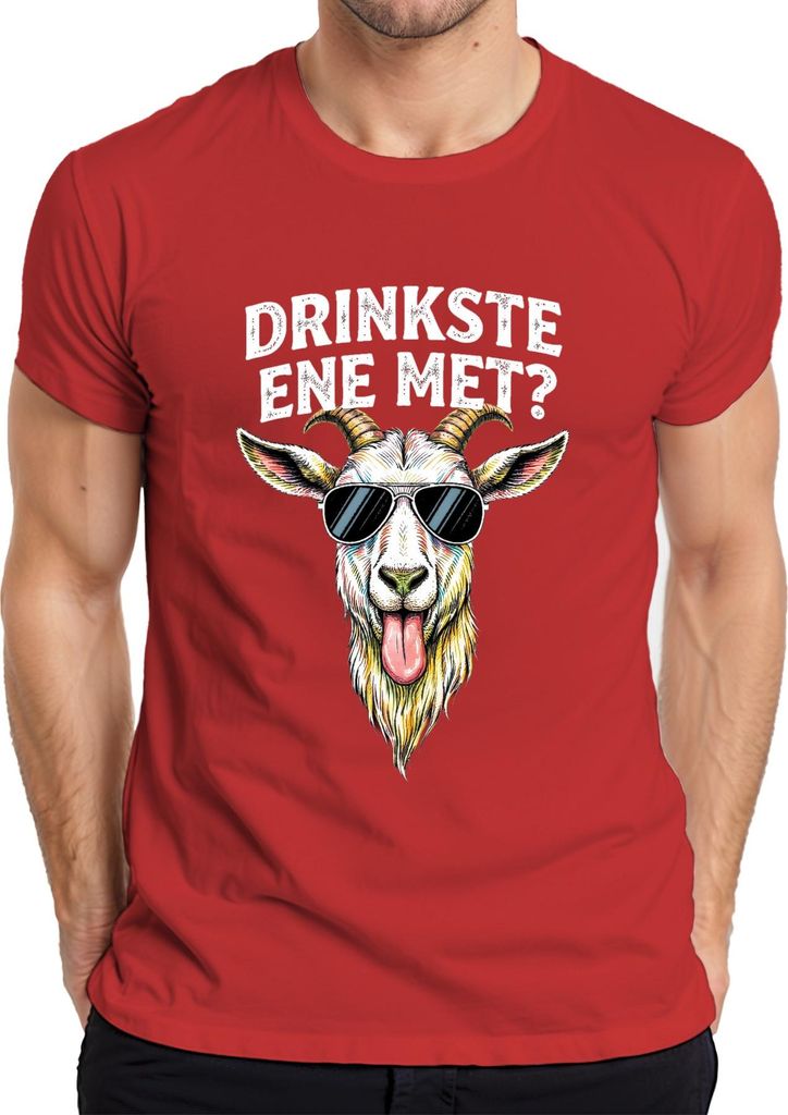 Drinkste ene met? Kölsch Ziegenkopf Sonnenbrille lustig Karneval Herren T-Shirt, Rot, M