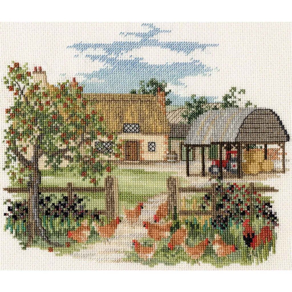 Loisir créatif point de croix Paysage Pommier Ferme pour déco murale DIY