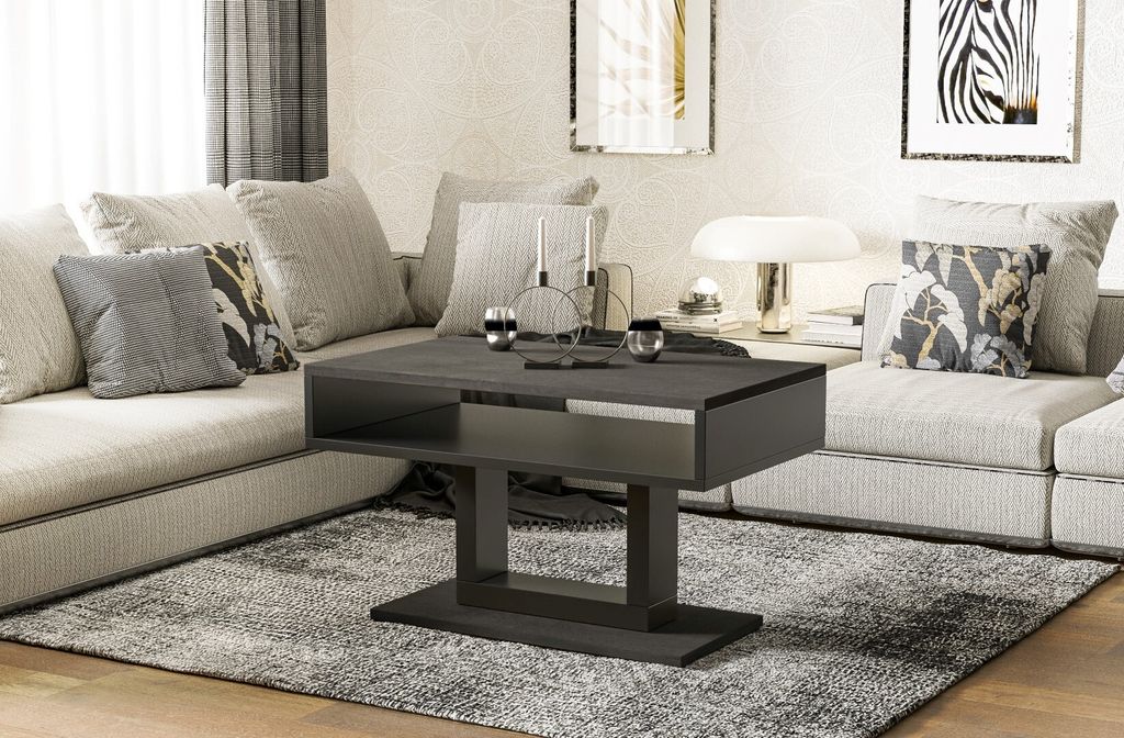 Endo-Möbel Couchtisch Tilo 110x60x58 cm Wohnzimmertisch mit Ablage (Beton Dunkel)