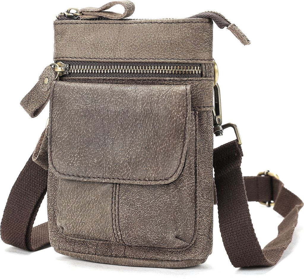 INF Echte Leder Umhängetasche für Herren Kaffee