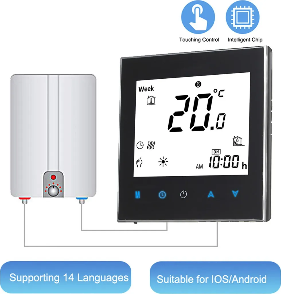 Thermostat d'ambiance tactile programmable pour chauffage central 5A - 12
