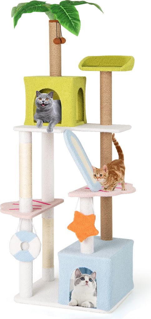 COSTWAY Arbre à chat 180cm, arbre à chat à plusieurs étages Image du produit 