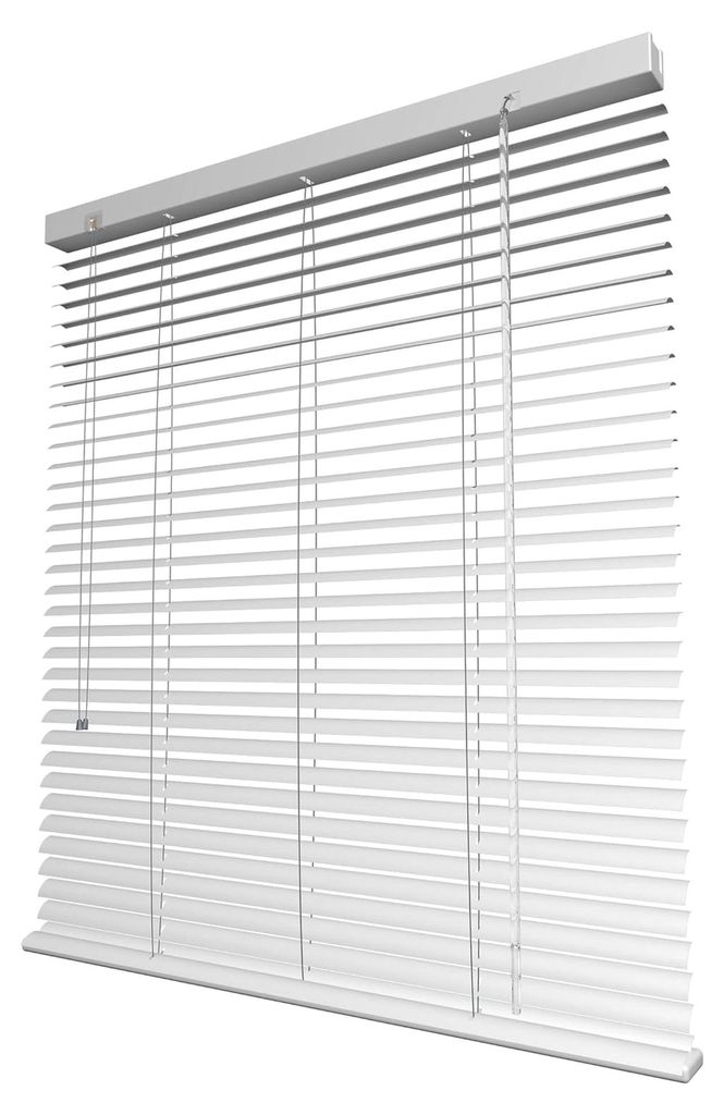 Aluminium-Jalousie mit Schnurzug, individuell kürzbar, präzise einstellbar und leicht zu bedienen, inklusive Montagematerial, Weiß, 60 x 130 cm