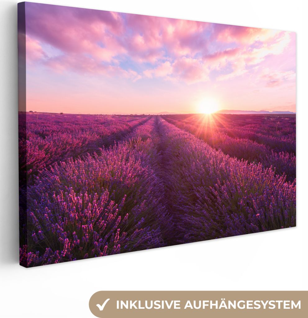 OneMillionCanvasses - Leinwandbilder - 150x100 cm, Lavendel - Blumen - Frankreich, Wandbilder Kunstdruck Wanddekoration
