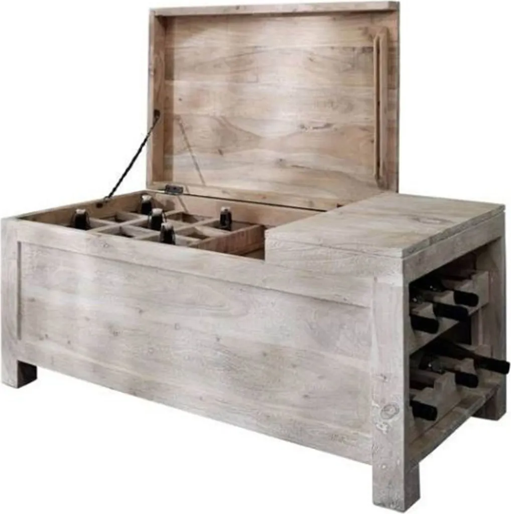 Coffre à vin Acacia blanchi NATURE WHITE 34 Massivmoebel24 110x56 cm