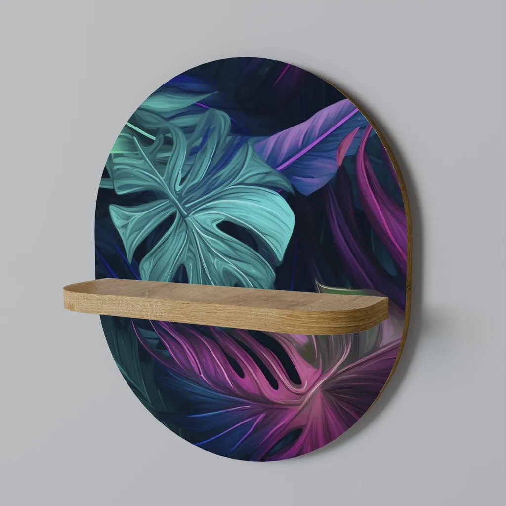Petite Étagère Monstera Psychédélique Ovale en Bois Coloré Durable