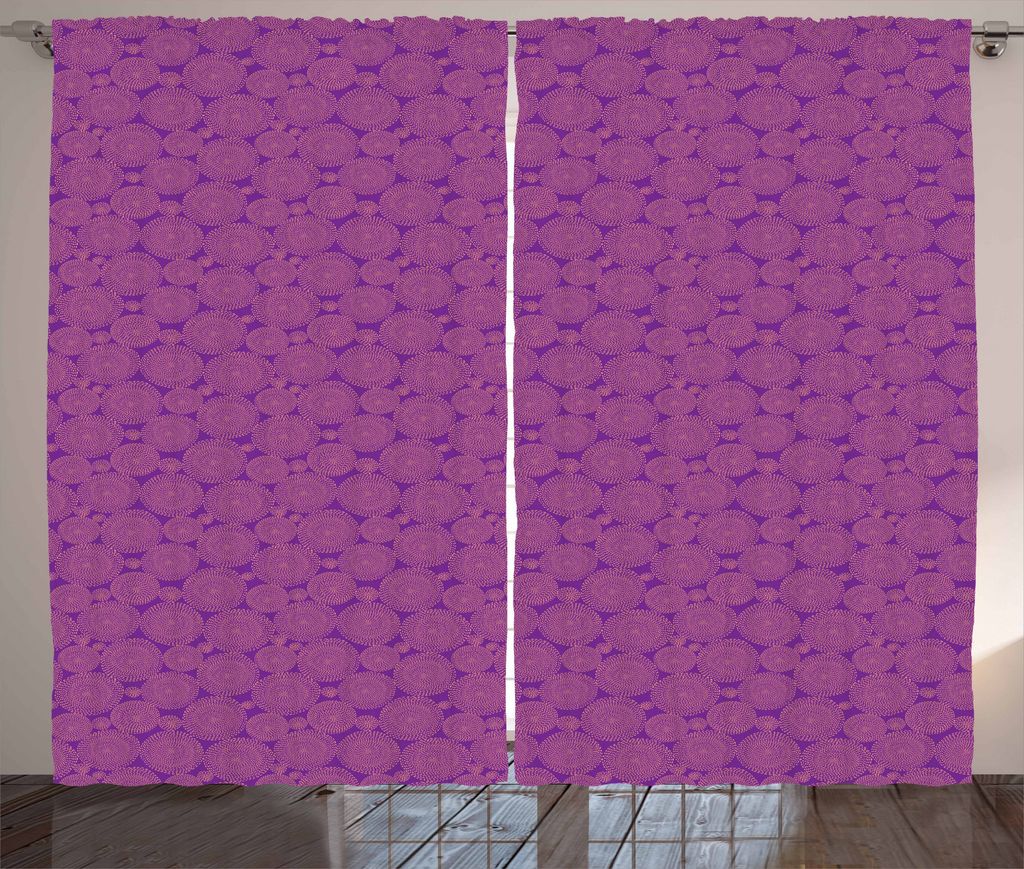 ABAKUHAUS Kreise Rustikaler Vorhang, Kreisform Dashes, Wohnzimmer Universalband Gardinen mit Schlaufen und Haken, 280 x 175 cm, Lila und Lachs