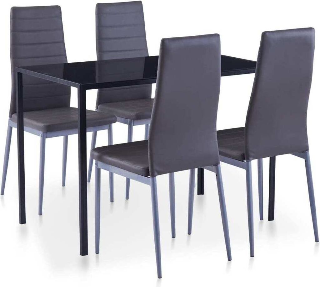 Essgruppe 5-teilig Grau, 4-Sitzer mit Tisch aus gehärtetem Glas 105x60x74 cm und Kunstleder-Stühlen