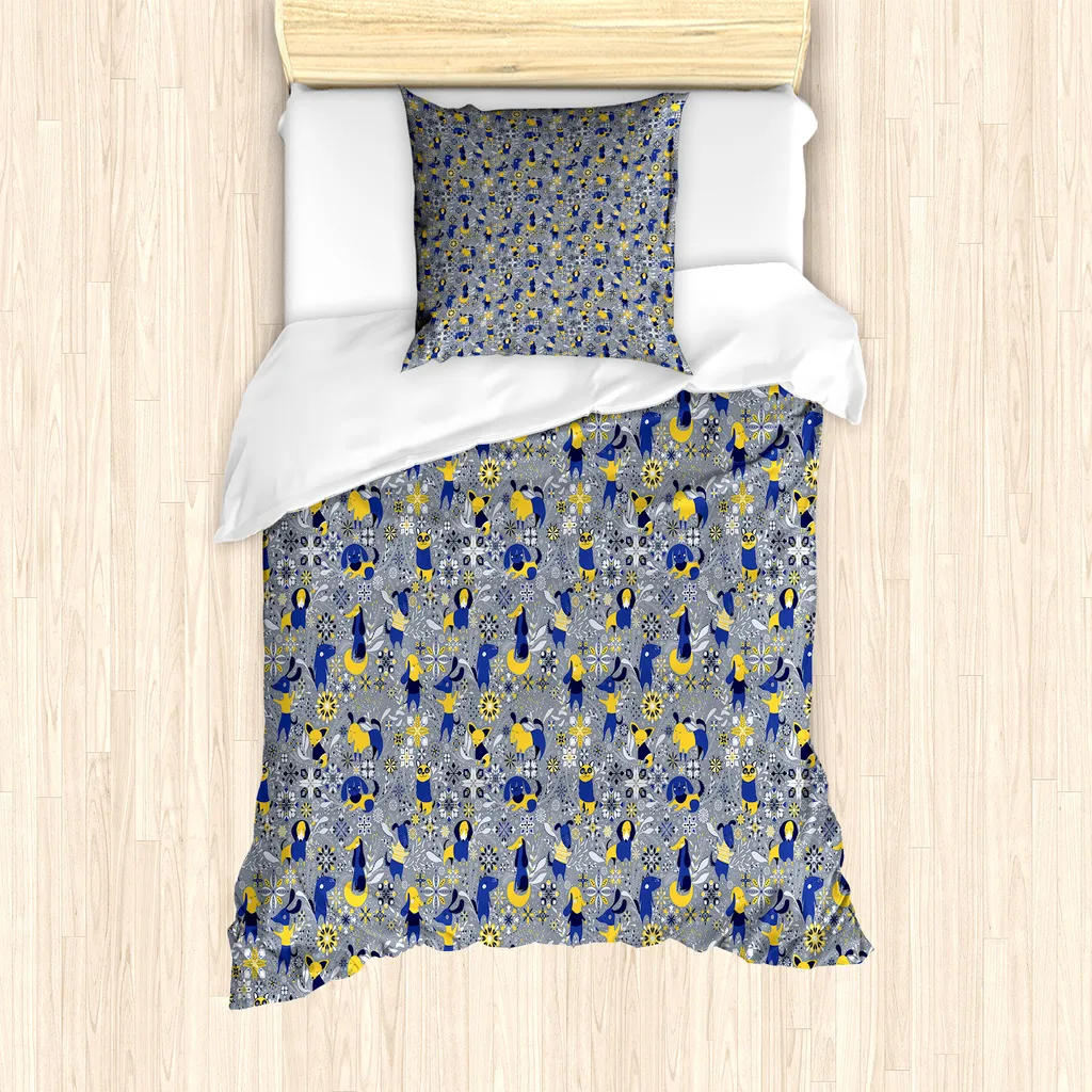 Housse Couette Lavable sans Pli Chiots 135x200 cm pour Sommeil Paisible