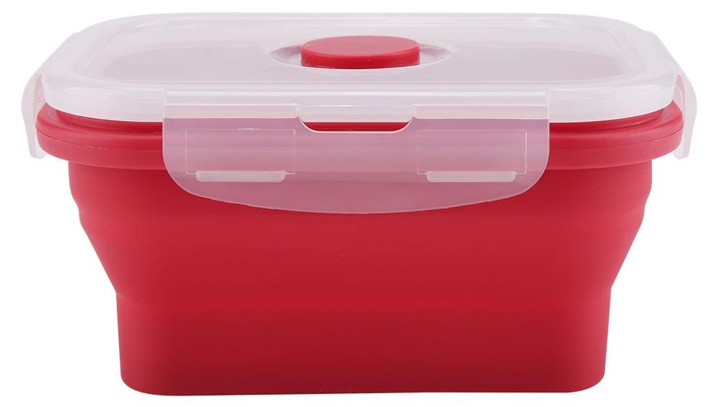 350 ml rechteckige Silikon-Bento-Box, faltbarer Lunch- und Mikrowellen-Lebensmittelbehälter (rot)