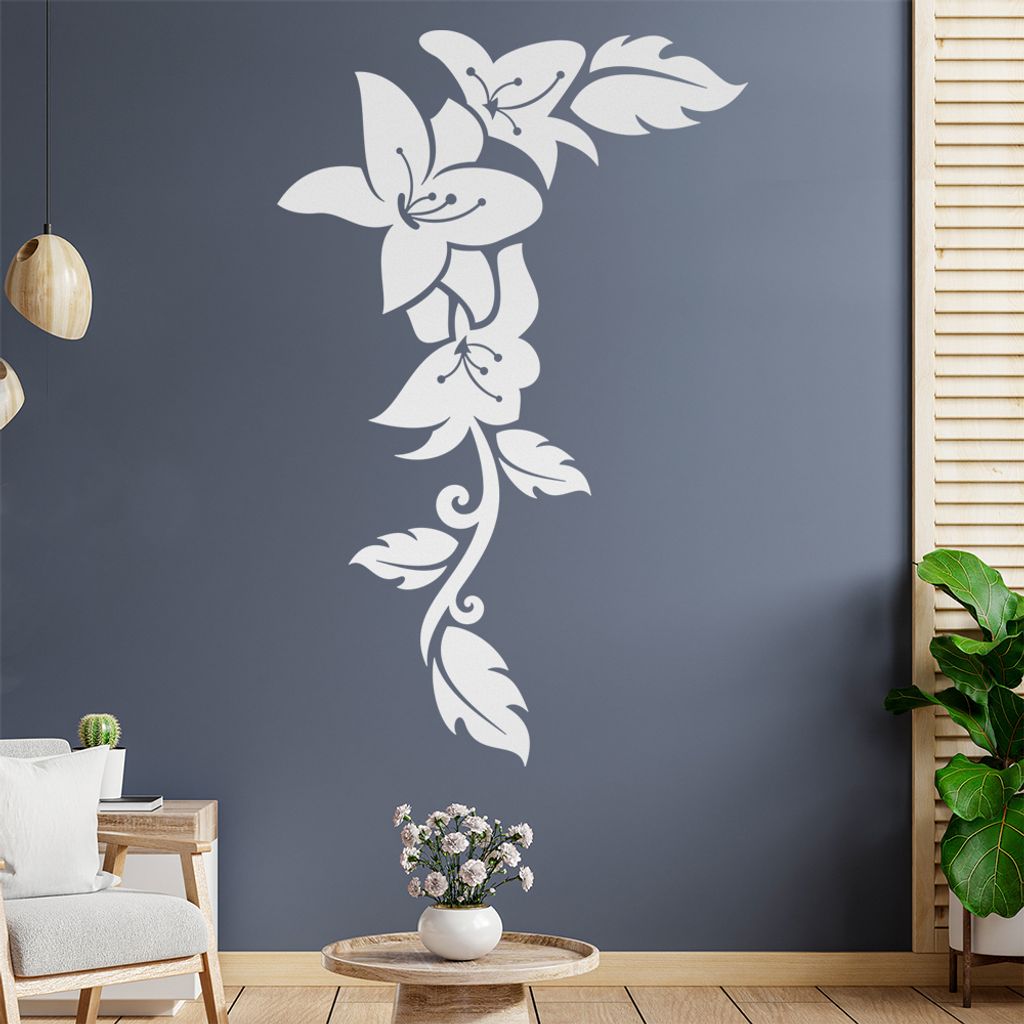 Blumen - Linien Wandtattoo in 6 Größen - Wandaufkleber Wall Sticker - Dekoration, Küche, Wohnzimmer, Schlafzimmer, Badezimmer