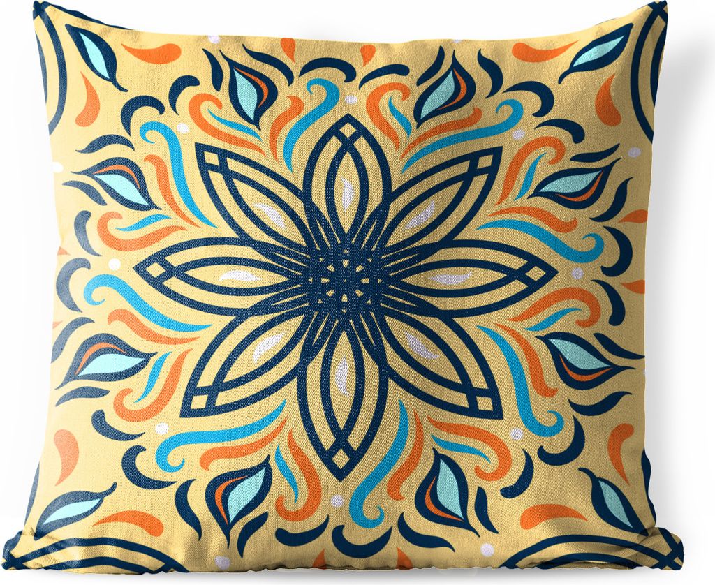 MuchoWow Outdoor Kissen - Blume - Blätter - Schwarz - Gelb - 40x40 cm - Wetterfest - Lounge Kissen - Kopfkissen - Interieur - Polster mit Bild