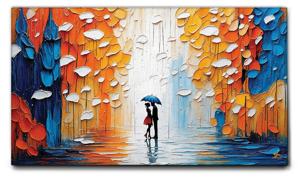 Giallobus - 14 – Liebende im Regen - Giallobus - 100L x 60B cm - Bild - Leinwand mit Standardrahmen