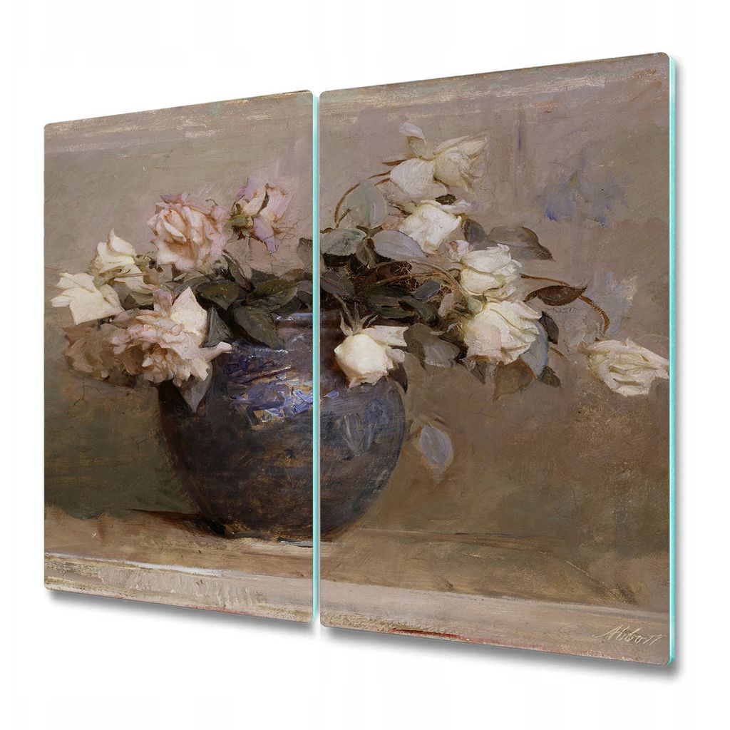Küchenteller - Schneidebrett Glas - Herdabdeckung - 2x 30x52 cm - Rosen in einer Vase