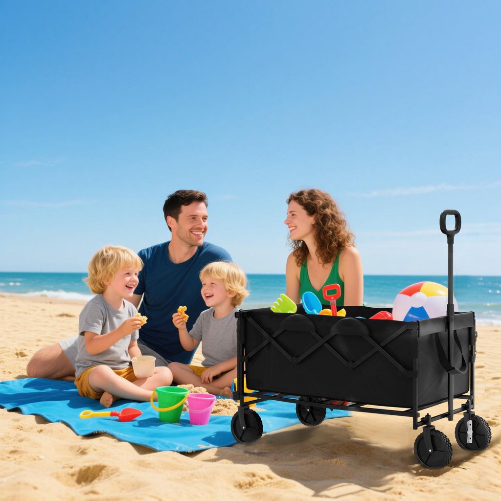 Gartenwagen 100 kg belastbar klappbar Erweiterter Transportwagen mit herausnehmbare Plane Schwarz 95x55x102 cm Stahl