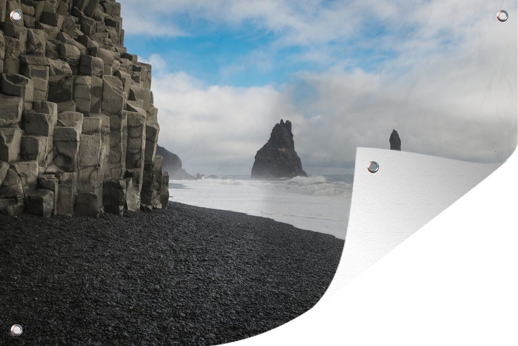 MuchoWow 120x80 cm Outdoor-Poster Gartendeko Sichtschutz Garten Poster für den Garten Strand - Island - Basalt