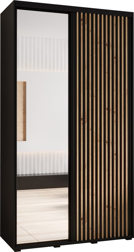 MEBLE KRYSPOL Lanko 2 Schrank mit 2 Schiebetüren - 235,2x130x45 cm - Schwarz Schwarz Artisan