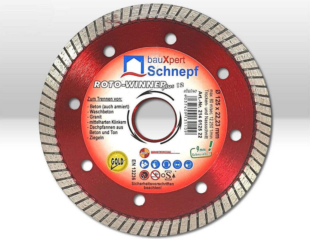 Diamanttrennscheibe Roto-Winner Plus 12 125 x 22,23mm 9mm Segmenthöhe