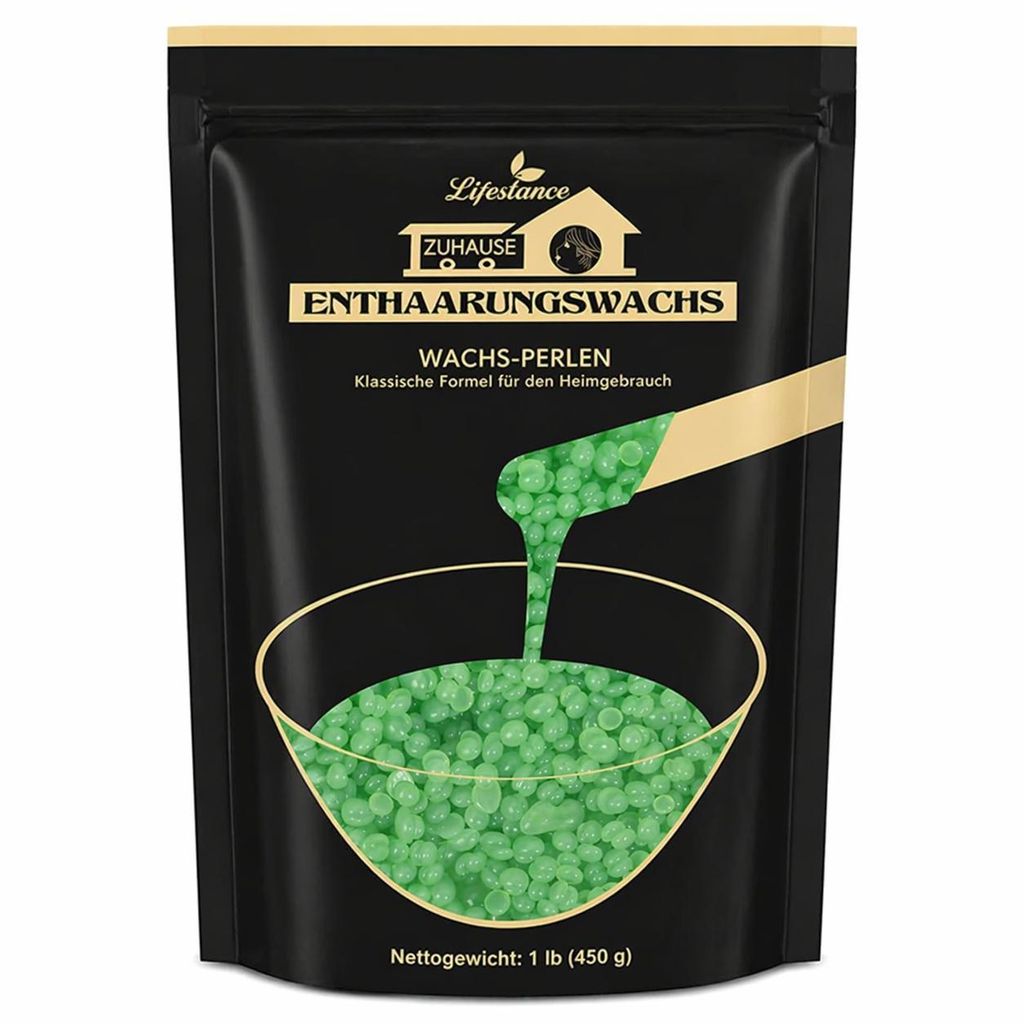 Lifestance 450g Wachsperlen mit 10 Holzspatel für Enthaarung, Aloe Green Wachs Haarentfernung Wachsperlen für Brazilian Waxing Ganzkörper Intim
