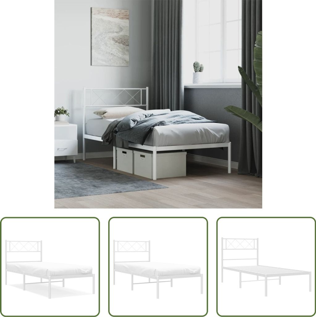 The Living Store Bettgestell mit Kopfteil Metall Weiß 90x190 cm