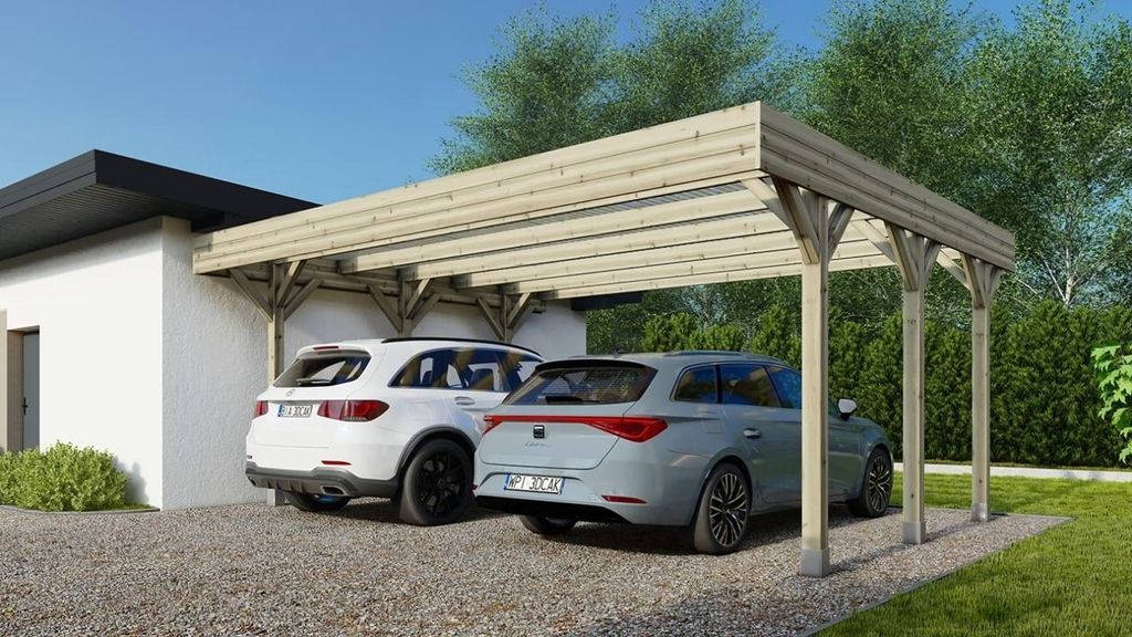 Tettoia posto auto coperto in legno 6.06x5.03 m - 30 m2 - Immagine del prodotto 