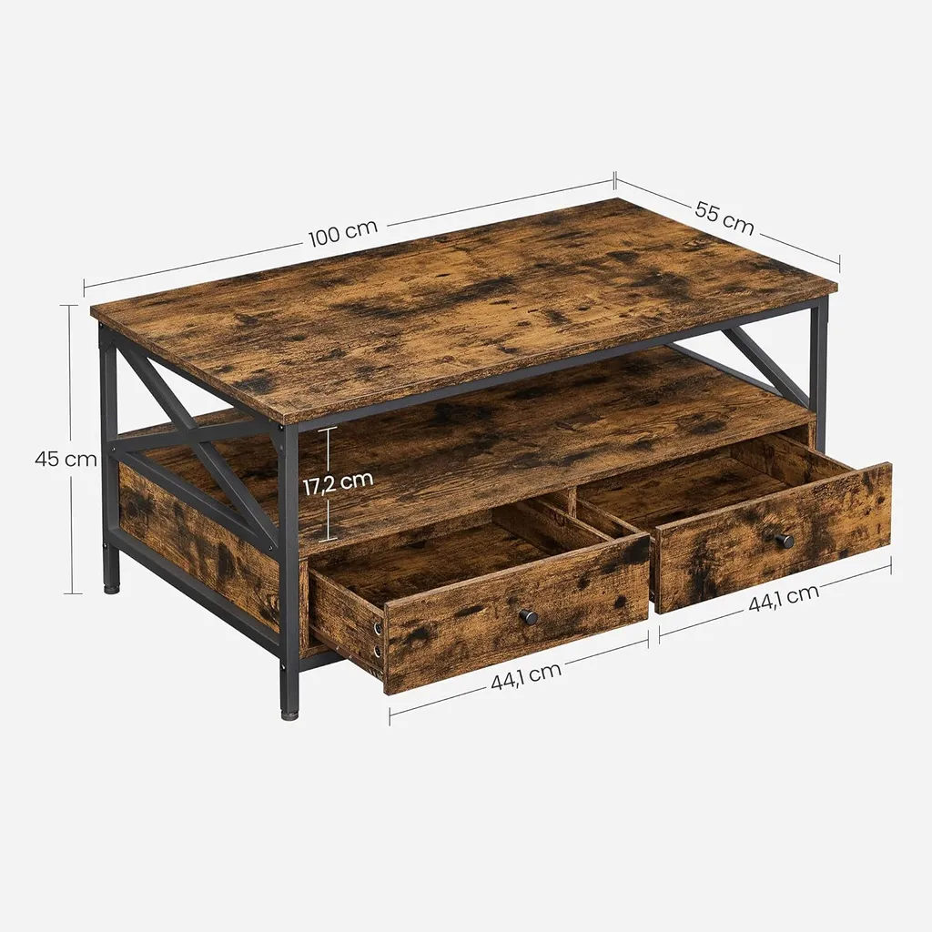 Table Basse avec Tréteaux en X et Double Tiroir de Rangement 100cm - 2