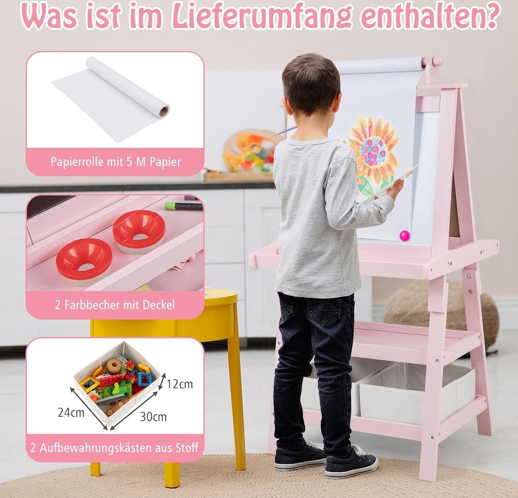 COSTWAY Dětský stojan 3 v 1, dětská oboustranná tabule, Obrázek produktu 7