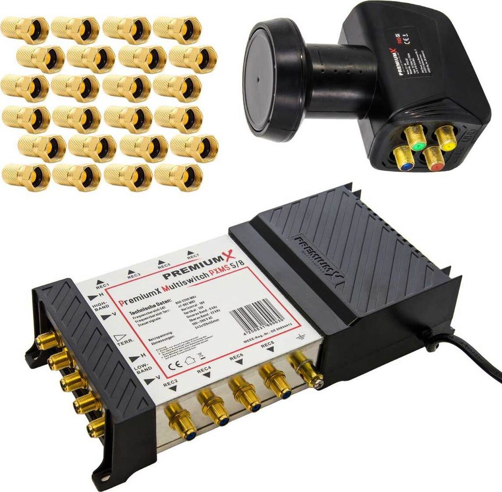 PremiumX Multischalter PXMS 5/8 für 8 Teilnehmer Quattro LNB 24 F-Stecker
