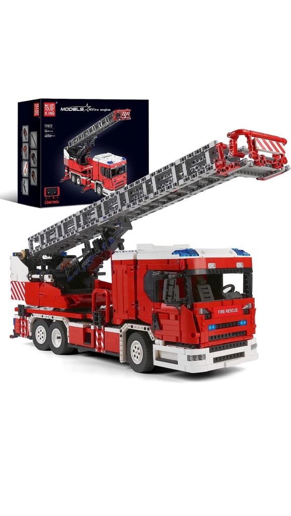 Mould King 17022 RC Feuerwehr Drehleiter – 4886 Teile Technik Klemmbausteine – großes ferngesteuertes Feuerwehr Auto Modell