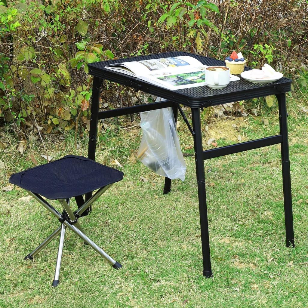 lalago 60 x 40 cm Camping Tisch, höhenverstellbar, 27/56 cm, kleiner Klapptisch mit Netzablage, multifunktionaler Tisch, tragbarer Tisch, schwarze...