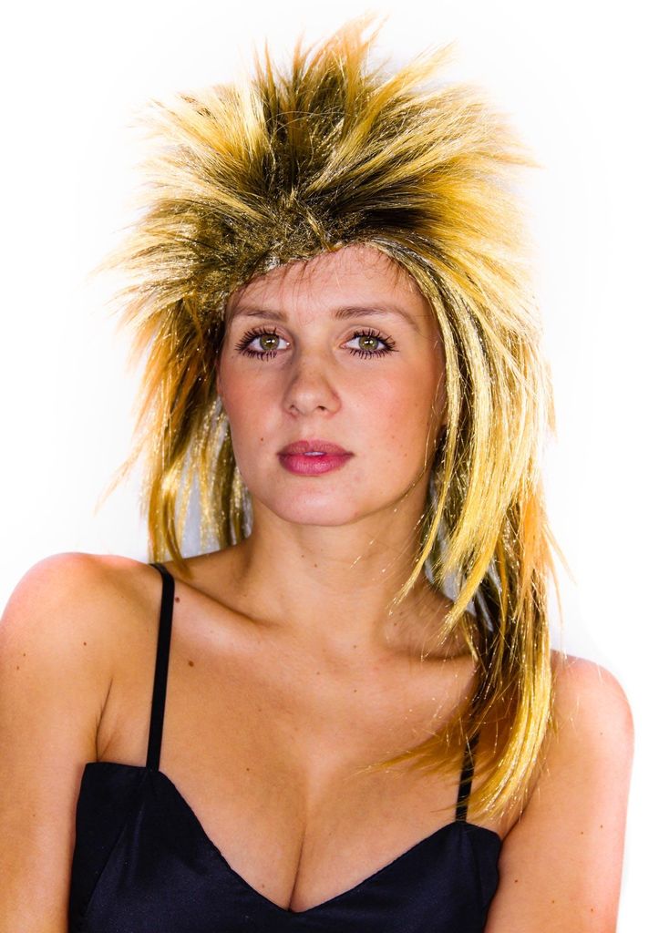 blonde 80er Jahre Vokuhila Rockstar Perücke für Damen Produktbild 