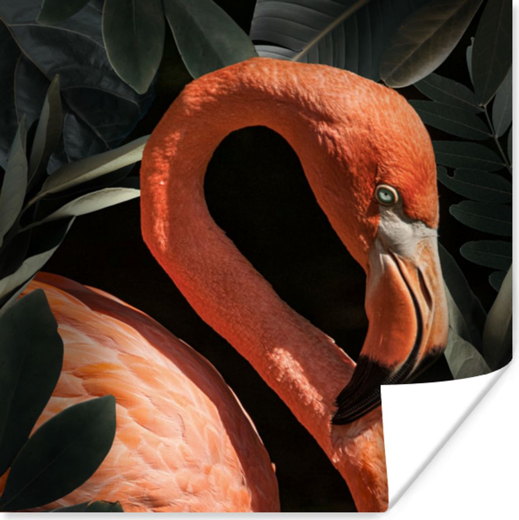 MuchoWow Poster Flamingo - Blätter - Porträt - Botanisch 100x100 cm - Babyzimmer