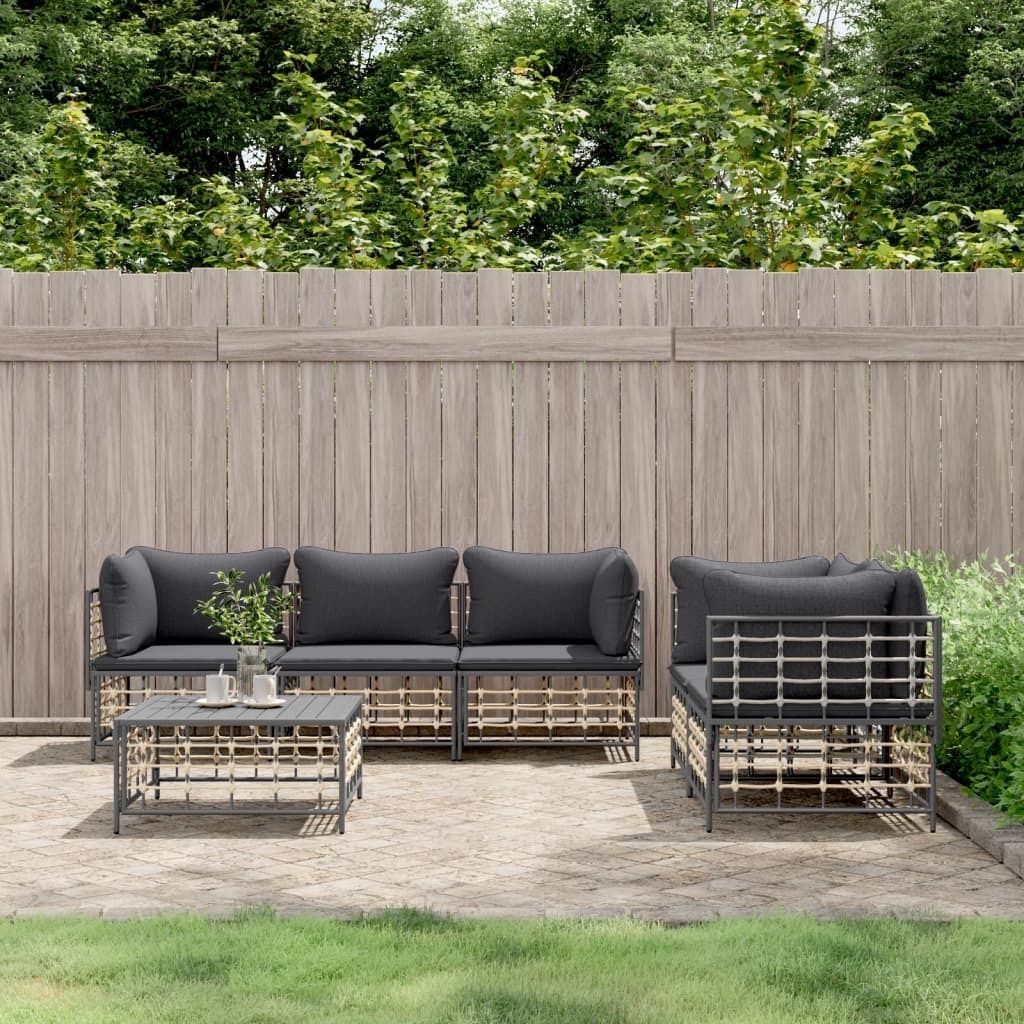 ZMH 6-tlg. Garten-Lounge-Set mit Kissen Anthrazit Poly Rattan