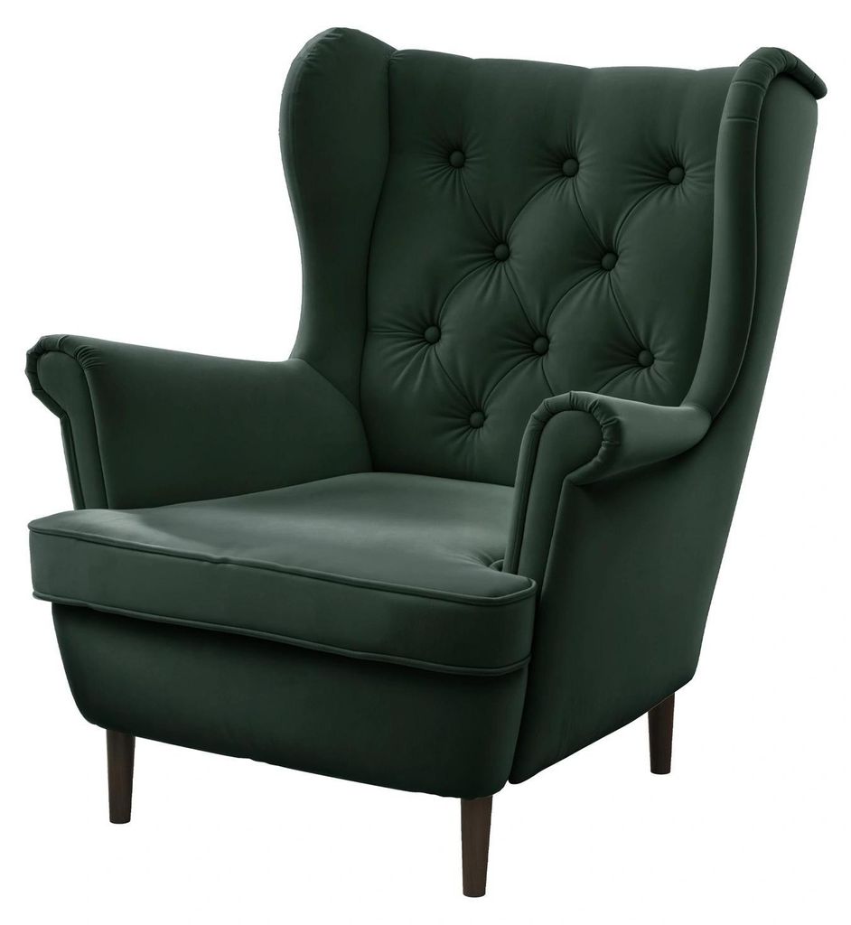 Gesteppter Sessel Coco Trinity 28 Flaschengrün Samt Ohrensessel Skandinavisch