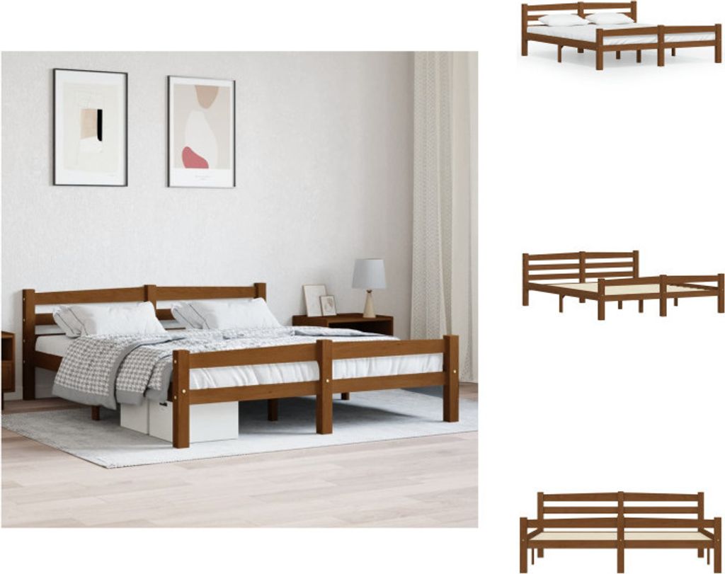 vidaXL Massivholzbett Honigbraun Kiefer 160x200 cm - Betten & Bettgestelle