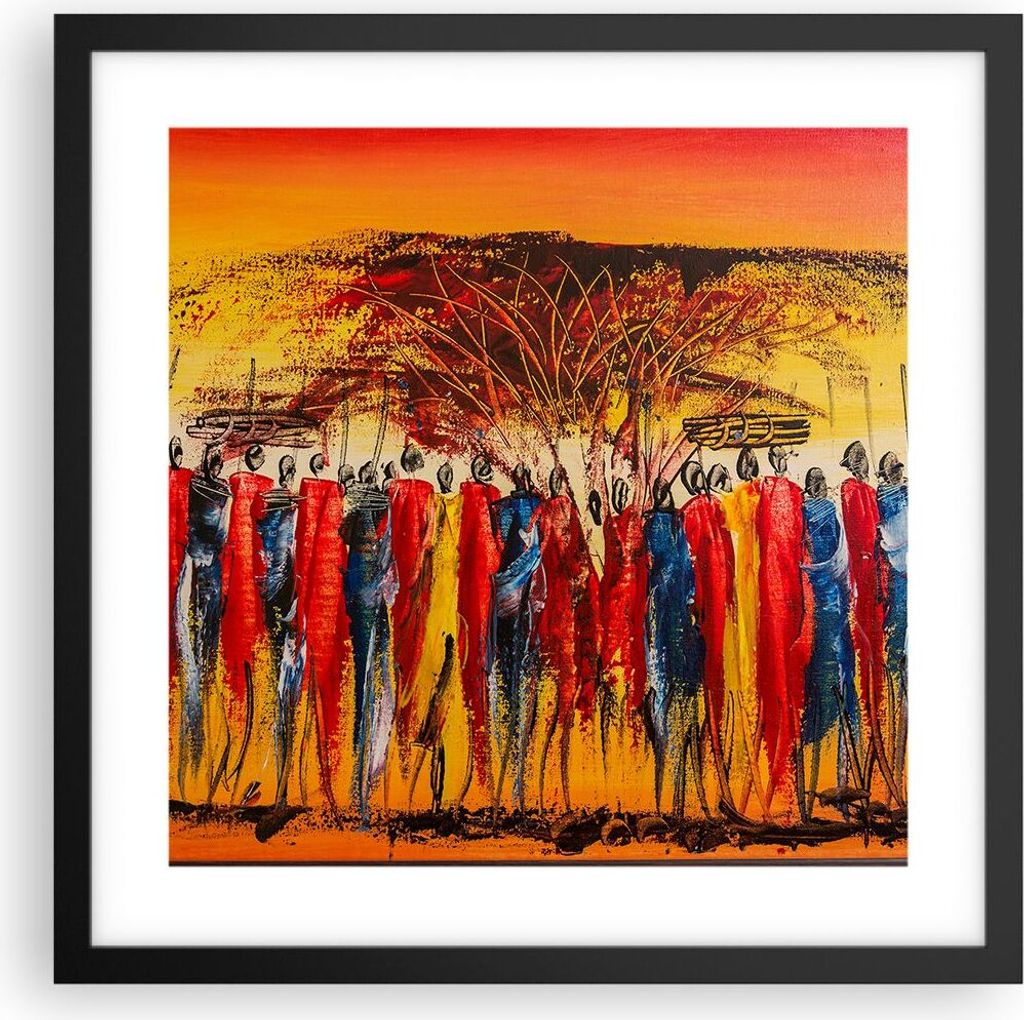 Gerahmtes Poster - Schwarzer Rahmen - Afrika Stamm - 40x40 cm - Wand Bild - Wanddeko - Wandbilder - Kunstposter - Wandposter - Bilderrahmen - Bilde...