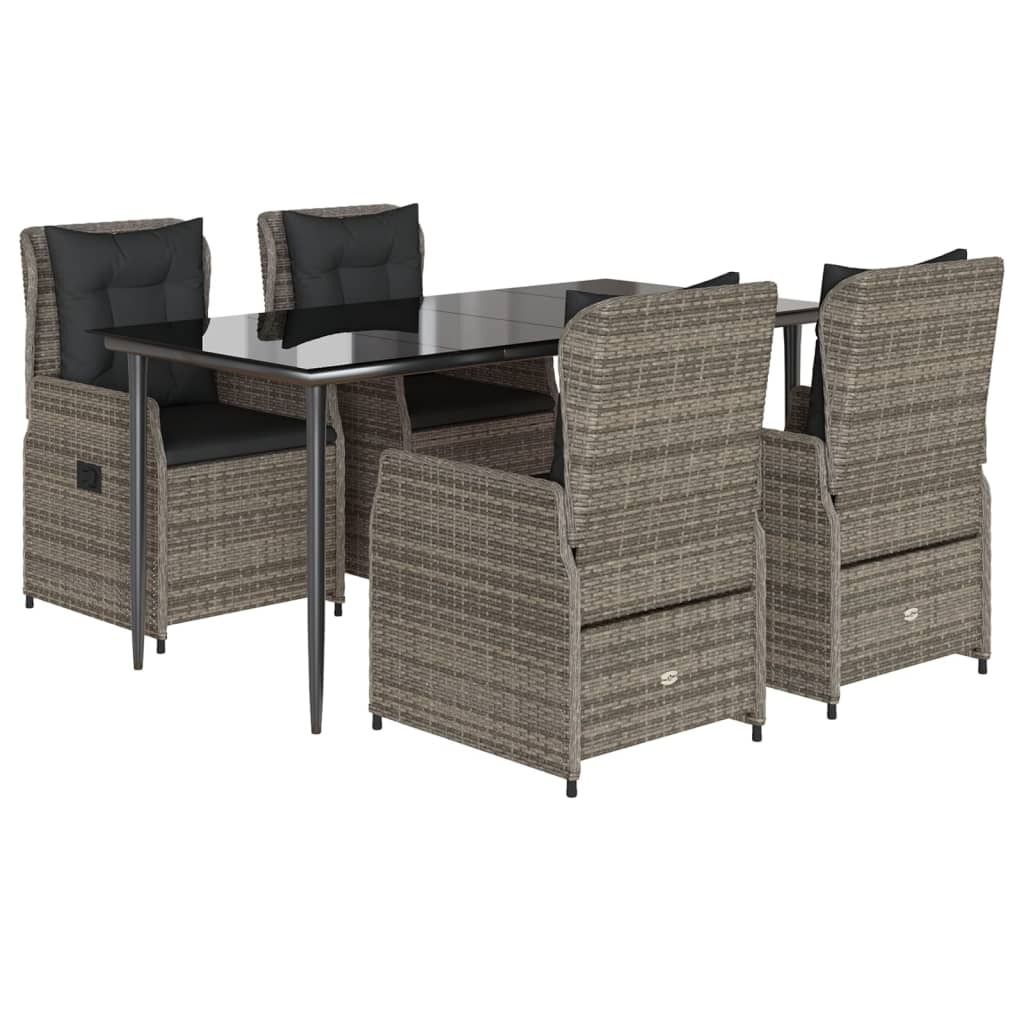 5-tlg. Garten-Essgruppe mit Kissen Grau Poly Rattan