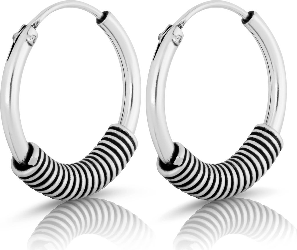 Paar Ø 15mm Bali Creolen 1,8mm Stärke Keltisch 925 Sterling Silber Gothic 4333