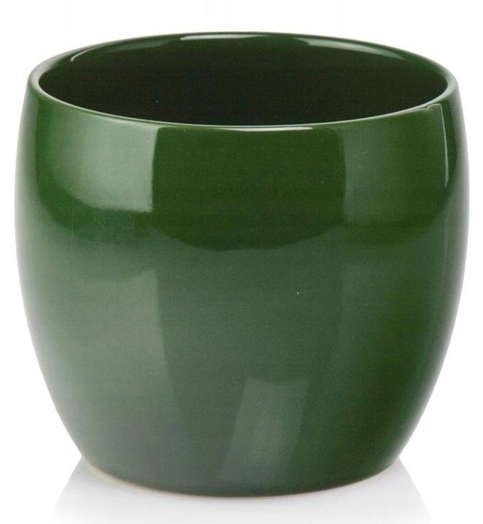 Runder Keramik Blumentopf Übertopf grün glänzend 26 cm frostfest kugelförmig