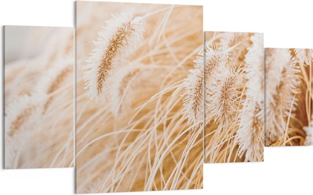 Bild auf Leinwand - Leinwandbild - 4 Teile - Gras Boho Licht - 160x90cm - Wand Bild - Wanddeko - Wandbilder - Leinwanddruck - Bilder - Wanddekorati...