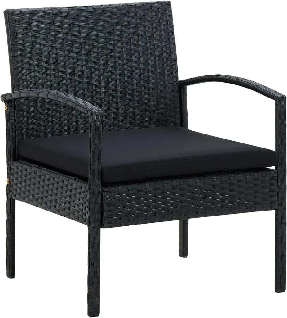 Sedia da Giardino in Poly Rattan Nero con Cuscino - Arredo Esterno Premium