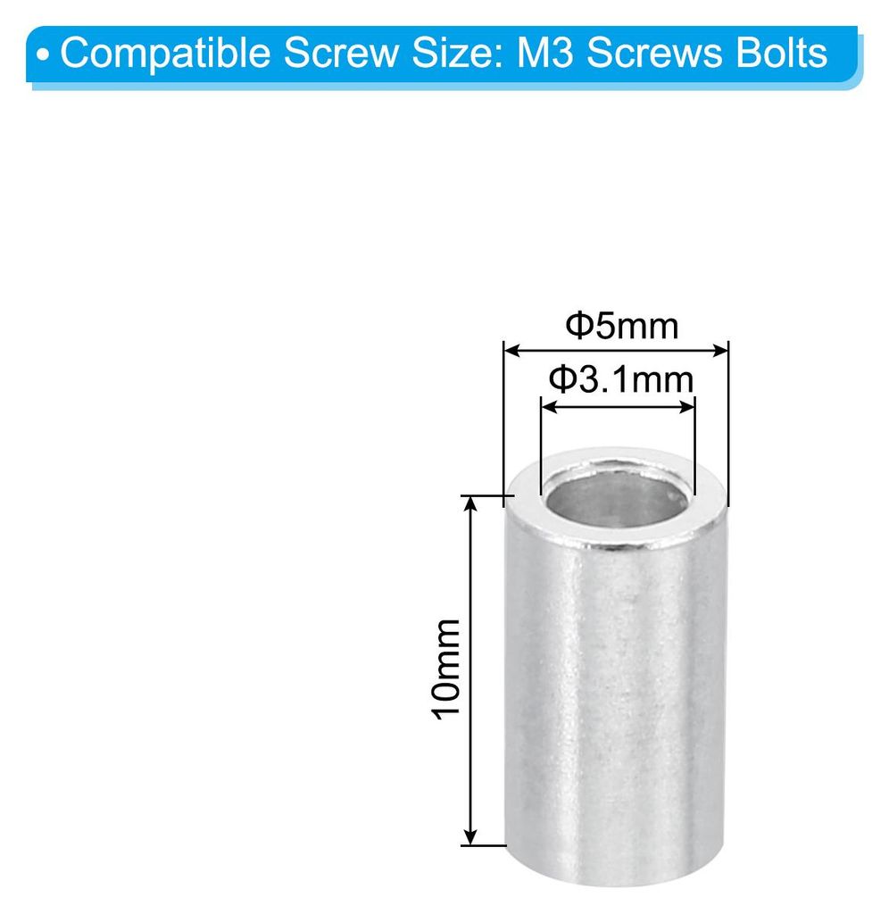 M3 Aluminium Abstandshalter 10 Stš¹ck Metall Distanzhš¹lsen Alu 3.1 mm ID x 5 mm OD x 10 mm L Rund Unterlegscheiben Abstandshš¹lsen Schrauben...