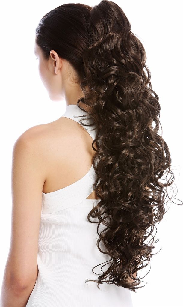 WIG ME UP Zopf Pferdeschwanz Lockig Lang Voluminös Braun N1095-V-8