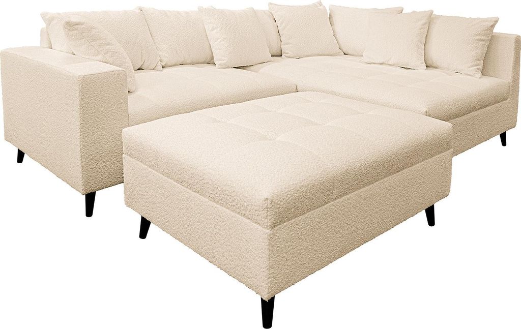 home24 Ecksofa mit Ottomane und Hocker